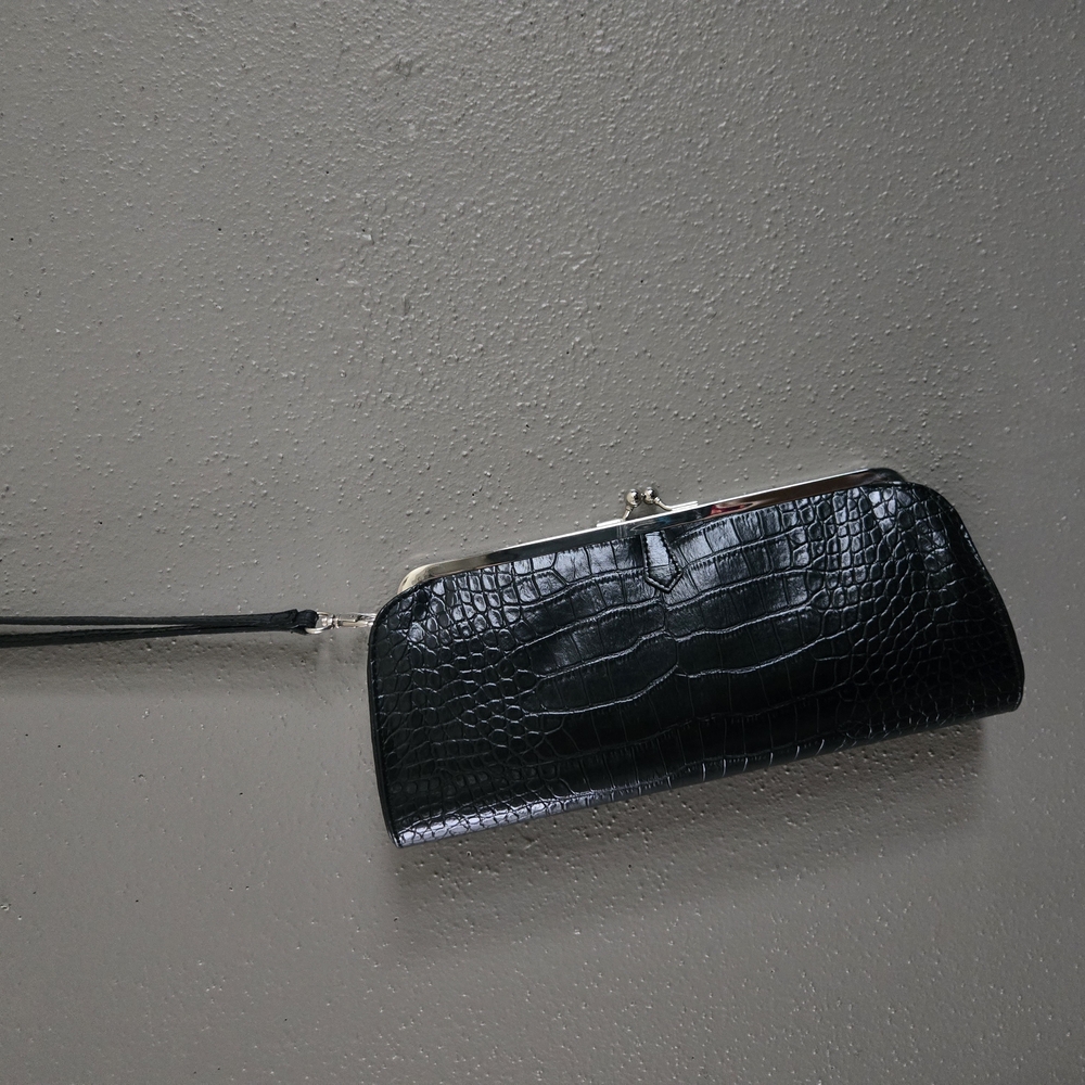 Elegant Black Crocodile-Embossed Clutch